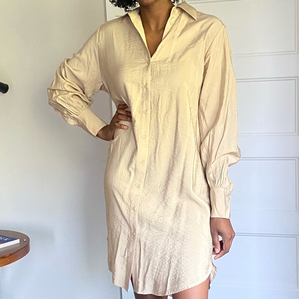 Silk Tan Button Down Dress